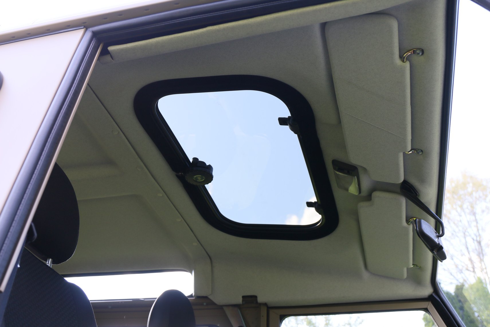 New headliner and sunroof on 1985 Land Rover Defender.